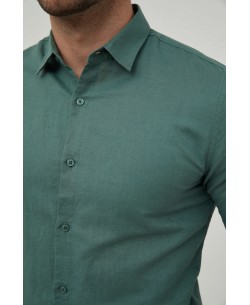 LIN-30-10 Khaki green linen shirt adjusted fit