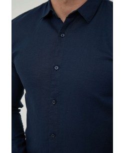 LIN-30-04 Navy blue linen shirt adjusted fit