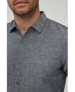 LIN-40-04 Heather navy blue linen shirt adjusted fit