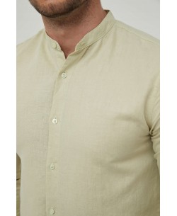 LIN-60-11 Yellow linen shirt mandarin collar adjusted fit