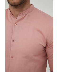 LIN-60-06 Nude linen shirt mandarin collar adjusted fit