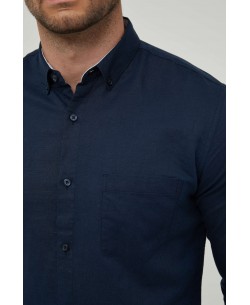 LIN-80-04 Chemise bleu marine en lin