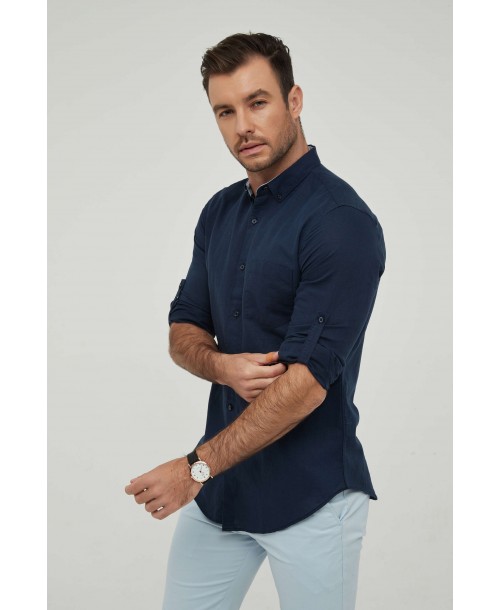 LIN-80-04 Chemise bleu marine en lin