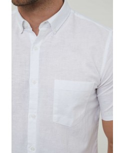LIN-90-01 White linen sleeveless shirt adjusted fit