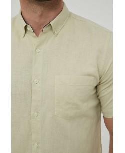 LIN-90-11 Yellow linen sleeveless shirt adjusted fit