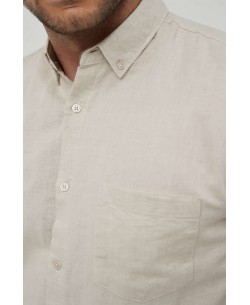 LIN-90-03 Beige linen sleeveless shirt adjusted fit