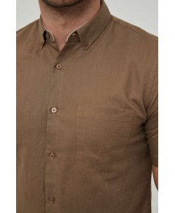 LIN-90-07 Taupe linen sleeveless shirt adjusted fit