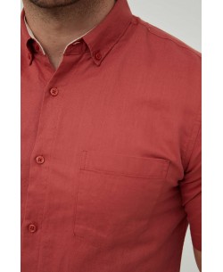 LIN-90-09 Red brick linen sleeveless shirt adjusted fit