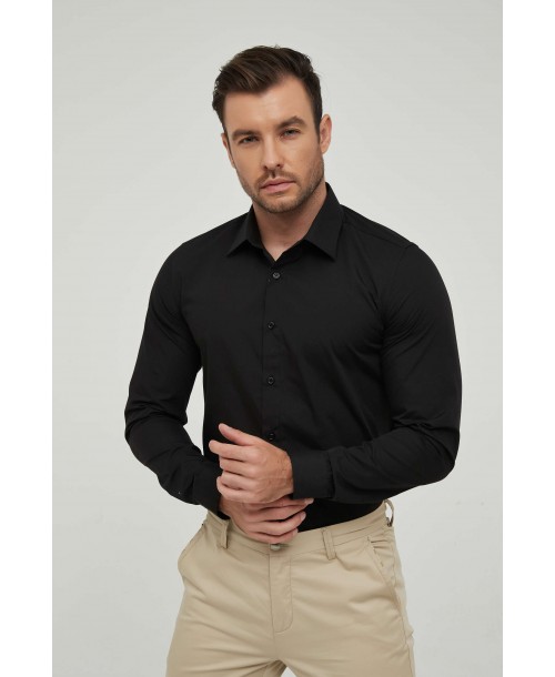 SLIM1009-10 Chemise unie noire slim fit