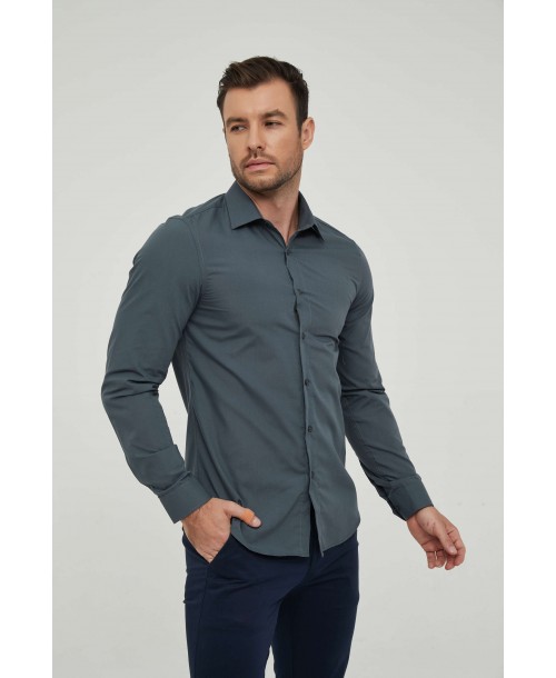 SLIM1009-19 Chemise unie grise en slim fit