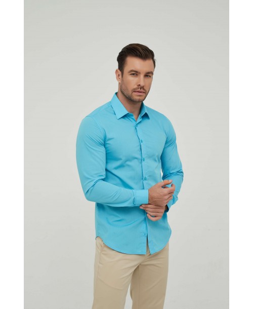 SLIM1009-5 Chemise unie bleu turquoise slim fit