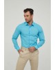 SLIM1009-5 Chemise unie bleu turquoise slim fit