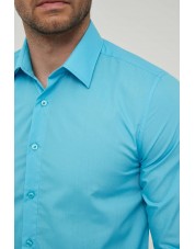 SLIM1009-5 Chemise unie bleu turquoise slim fit