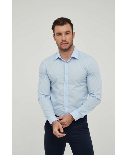 SLIM1009-78 Chemise unie bleu en slim fit