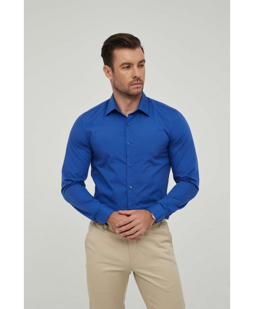 SLIM1009-8 Chemise unie bleu roy en slim fit