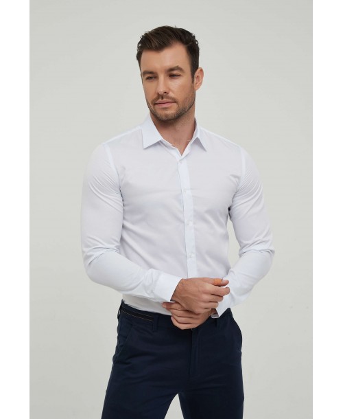 SLIM1009-99 Chemise unie blanche en slim fit