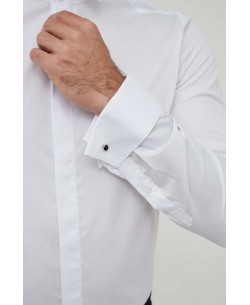 WHT-10-1 White poplin shirt-slim fit wing collar-Musketeer cuffs