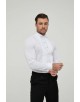 WHT-11-1 Chemise blanche plastron plissé col cassé en slim fit avec bouton noir