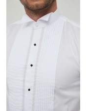 WHT-11-1 Chemise blanche plastron plissé col cassé en slim fit avec bouton noir