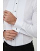 WHT-11-1 Chemise blanche plastron plissé col cassé en slim fit avec bouton noir