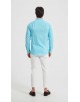 LIN-61-213 Chemise col châle en lin bleu turquoise coupe ajustée