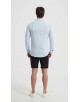 LIN-61-22 Chemise à col châle en lin bleu ciel coupe ajustée