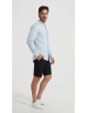 LIN-61-22 Chemise à col châle en lin bleu ciel coupe ajustée