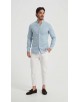 LIN-61-220 Chemise à col châle en lin gris elephant coupe ajustée