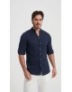 LIN-61-24 Chemise à col châle en lin bleu marine avec coupe ajustée
