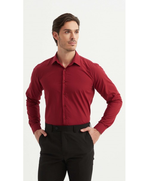 M0800-4 Chemise coupe ajustée - Bordeaux