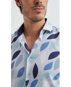 M0801-02 Chemise stretch coupe ajustée - Bleu