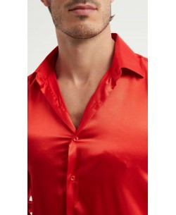 M0804-3 Chemise satinée coupe ajustée - Rouge