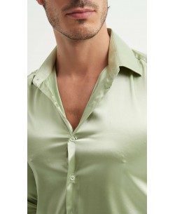 M0804-5 Chemise satinée coupe ajustée - Vert