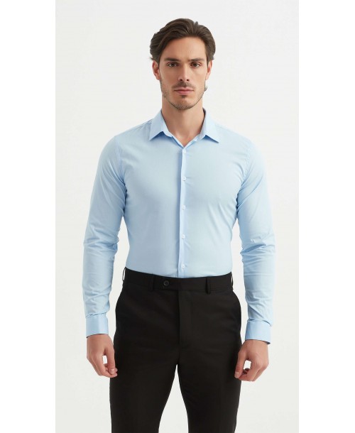 STR-043-3 Chemise en stretch - Ciel