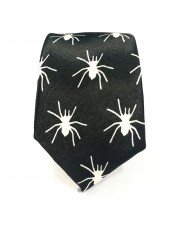 CF-A14 Cravate skinny noire à motifs spider en satin