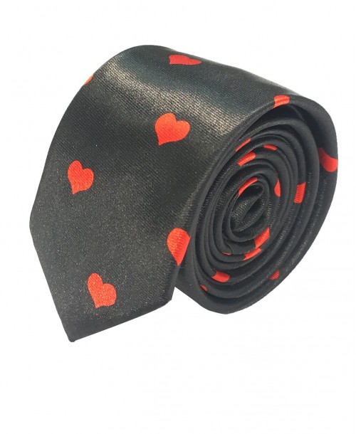 CF-A17 Cravate skinny noire à motifs lovely en satin