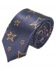 CF-A24 Cravate skinny bleu marine à motifs stars en satin