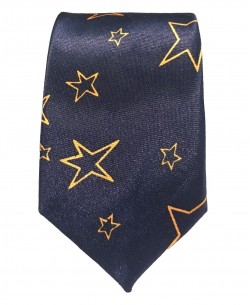 CF-A24 Cravate skinny bleu marine à motifs stars en satin