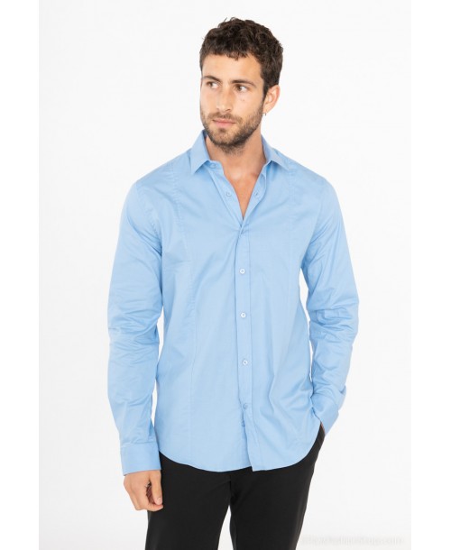 T04-7 Chemise slim fit  bleu ciel STRETCH 