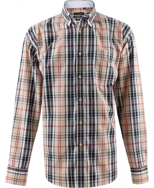 YE-1507029-1 Chemise double col grande taille à carreaux tartans du 2XL au 6XL