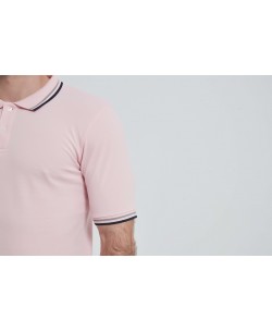 YE-8845-11 Bicolor collar polo in pink