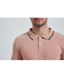YE-8845-16 Bicolor collar polo in nude