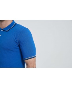 YE-8845-18 Polo bleu vintage col bicolor