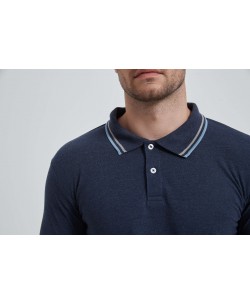 YE-8845-19 Polo bleu marine vintage col bicolor