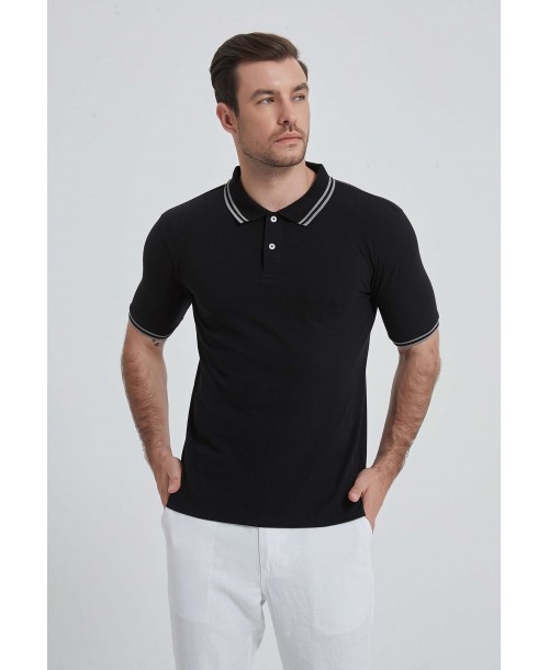 YE-8845-02 Polo noir col bicolor