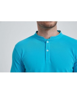YE-8846-12 Mandarin collar polo in turquoise blue