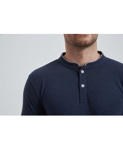 YE-8846-19 Mandarin collar polo in vintage navy blue