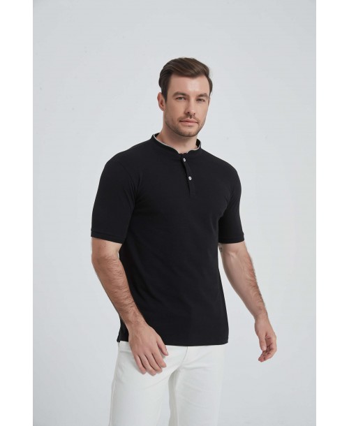 YE-8846-02 Polo noir col mao