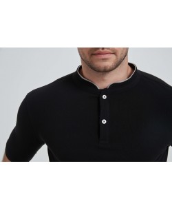 YE-8846-02 Polo noir col mao