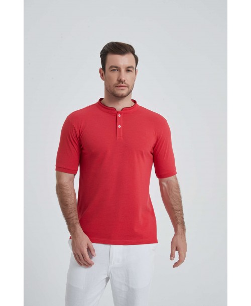 YE-8846-20 Polo rouge vintage col mao